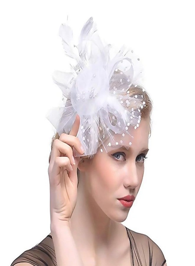 KICOFIT Fascinators Hats 20s 50s Hat Pillbox Hat Cocktail Tea Party Headwear with Veil for Girls and Women (US, Alpha, One Size, A-White) - Image 5